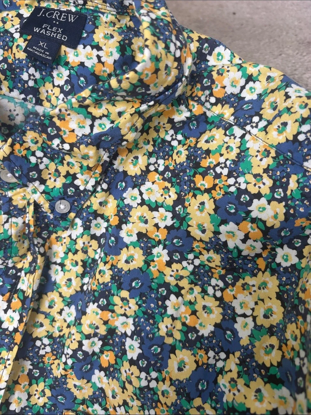 J.Crew Men’s Floral Short-Sleeve Button-Up Shirt — Navy & Yellow